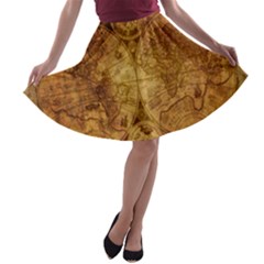 Map Of The World Old Historically A-line Skater Skirt by Celenk