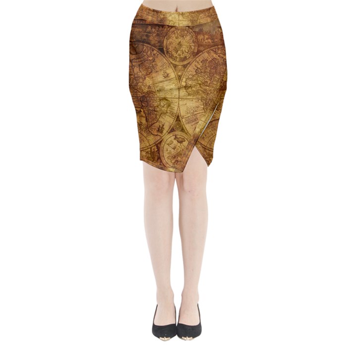 Map Of The World Old Historically Midi Wrap Pencil Skirt