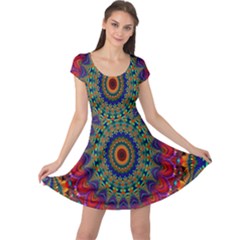 Kaleidoscope Mandala Pattern Cap Sleeve Dress by Celenk