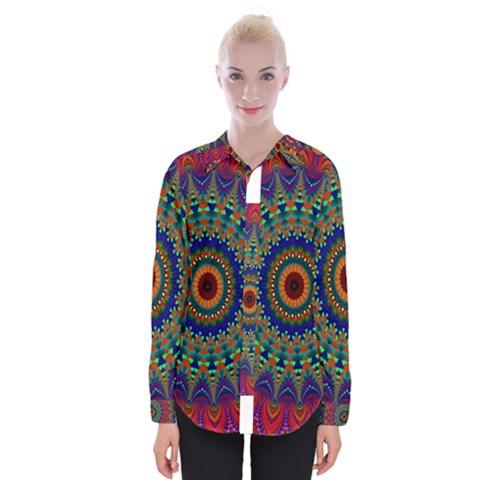 Kaleidoscope Mandala Pattern Womens Long Sleeve Shirt by Celenk