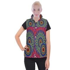 Kaleidoscope Mandala Pattern Women s Button Up Puffer Vest by Celenk