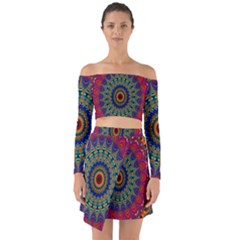 Kaleidoscope Mandala Pattern Off Shoulder Top With Skirt Set