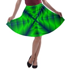 Shiny Lime Navy Sheen Radiate 3d A-line Skater Skirt by Celenk