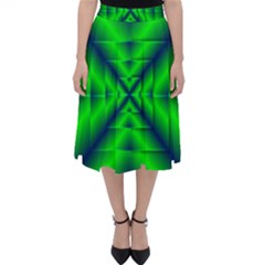 Shiny Lime Navy Sheen Radiate 3d Folding Skater Skirt by Celenk