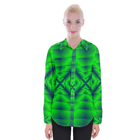 Shiny Lime Navy Sheen Radiate 3d Womens Long Sleeve Shirt by Celenk