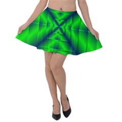 Shiny Lime Navy Sheen Radiate 3d Velvet Skater Skirt by Celenk