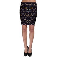 Merry Black Cat In The Night And A Mouse Involved Pop Art Bodycon Skirt by pepitasart