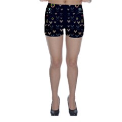 Merry Black Cat In The Night And A Mouse Involved Pop Art Skinny Shorts by pepitasart