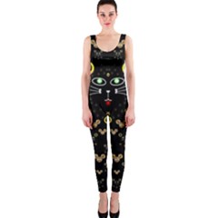 Merry Black Cat In The Night And A Mouse Involved Pop Art Onepiece Catsuit by pepitasart