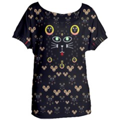 Merry Black Cat In The Night And A Mouse Involved Pop Art Women s Oversized Tee