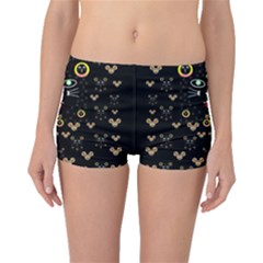 Merry Black Cat In The Night And A Mouse Involved Pop Art Boyleg Bikini Bottoms by pepitasart