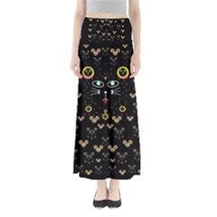 Merry Black Cat In The Night And A Mouse Involved Pop Art Full Length Maxi Skirt by pepitasart