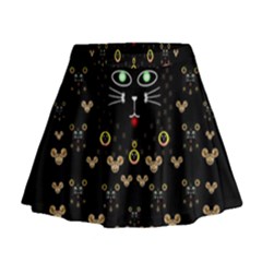 Merry Black Cat In The Night And A Mouse Involved Pop Art Mini Flare Skirt by pepitasart