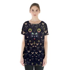 Merry Black Cat In The Night And A Mouse Involved Pop Art Skirt Hem Sports Top by pepitasart