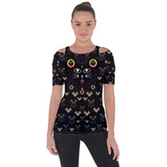 Merry Black Cat In The Night And A Mouse Involved Pop Art Short Sleeve Top by pepitasart