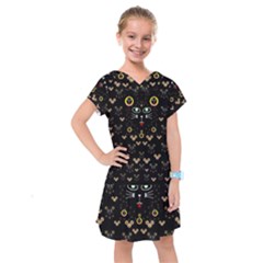 Merry Black Cat In The Night And A Mouse Involved Pop Art Kids  Drop Waist Dress by pepitasart