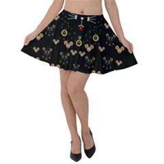 Merry Black Cat In The Night And A Mouse Involved Pop Art Velvet Skater Skirt by pepitasart