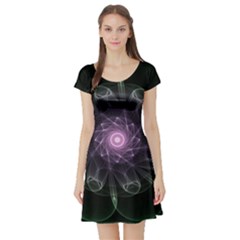 Mandala Fractal Light Light Fractal Short Sleeve Skater Dress by Celenk