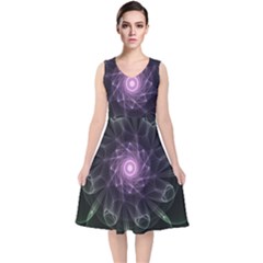 Mandala Fractal Light Light Fractal V-neck Midi Sleeveless Dress 