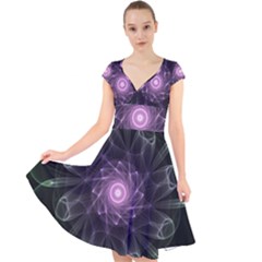 Mandala Fractal Light Light Fractal Cap Sleeve Front Wrap Midi Dress