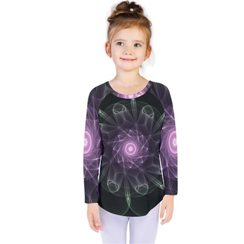 Mandala Fractal Light Light Fractal Kids  Long Sleeve Tee by Celenk