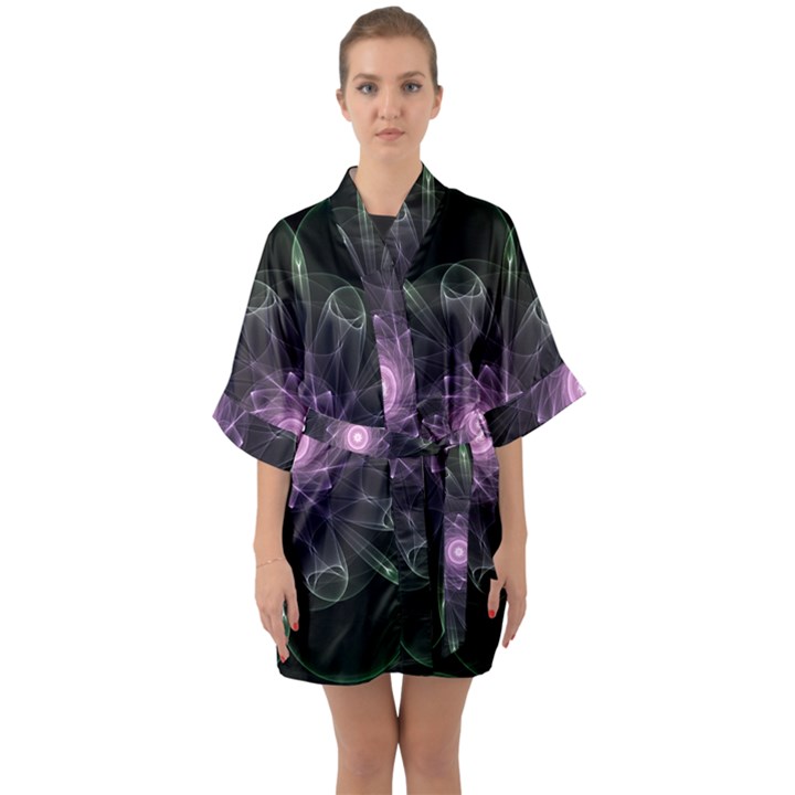 Mandala Fractal Light Light Fractal Quarter Sleeve Kimono Robe