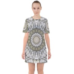 Mandala Sand Color Seamless Tile Sixties Short Sleeve Mini Dress by Celenk