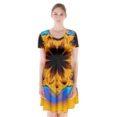 Digital Art Fractal Artwork Flower Short Sleeve V-neck Flare Dress by Celenk