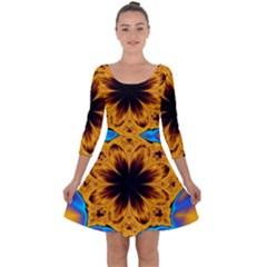 Digital Art Fractal Artwork Flower Quarter Sleeve Skater Dress