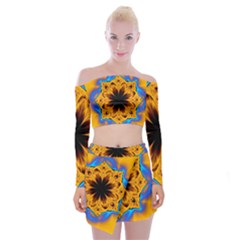 Digital Art Fractal Artwork Flower Off Shoulder Top With Mini Skirt Set