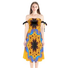 Digital Art Fractal Artwork Flower Shoulder Tie Bardot Midi Dress by Celenk