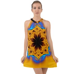 Digital Art Fractal Artwork Flower Halter Tie Back Chiffon Dress