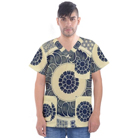 Background Vintage Japanese Men s V-neck Scrub Top by Celenk