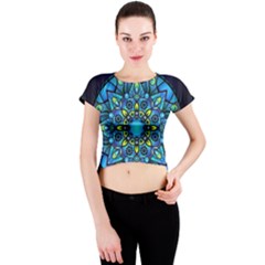 Mandala Blue Abstract Circle Crew Neck Crop Top by Celenk