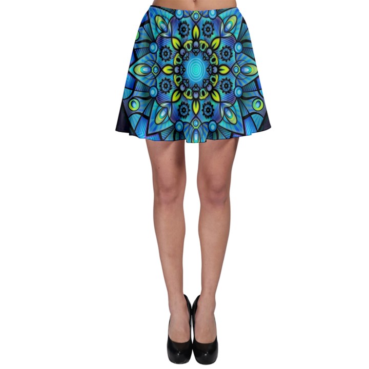 Mandala Blue Abstract Circle Skater Skirt