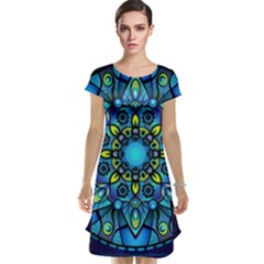 Mandala Blue Abstract Circle Cap Sleeve Nightdress by Celenk