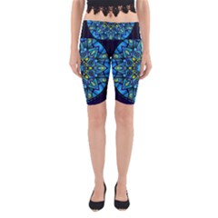 Mandala Blue Abstract Circle Yoga Cropped Leggings by Celenk