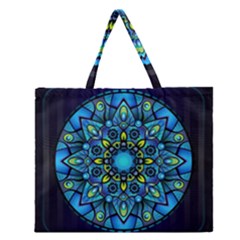 Mandala Blue Abstract Circle Zipper Large Tote Bag by Celenk