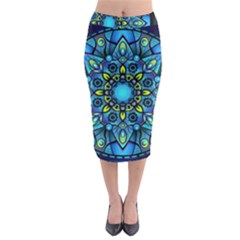 Mandala Blue Abstract Circle Midi Pencil Skirt by Celenk