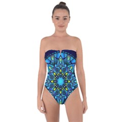 Mandala Blue Abstract Circle Tie Back One Piece Swimsuit by Celenk