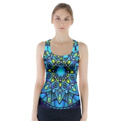 Mandala Blue Abstract Circle Racer Back Sports Top by Celenk