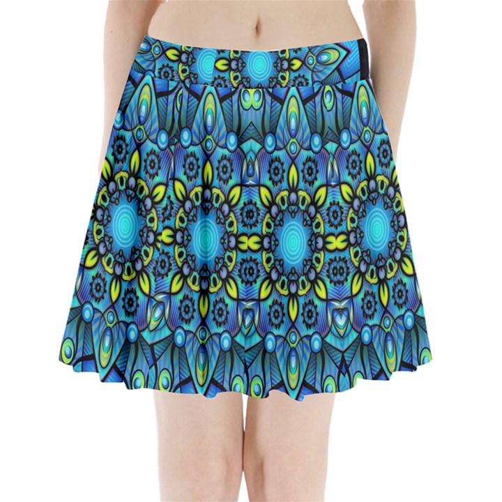 Mandala Blue Abstract Circle Pleated Mini Skirt