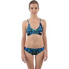 Mandala Blue Abstract Circle Wrap Around Bikini Set