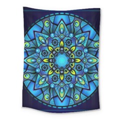 Mandala Blue Abstract Circle Medium Tapestry by Celenk