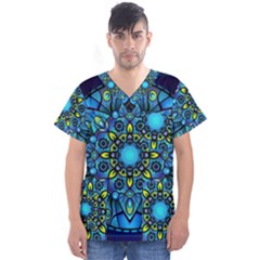 Mandala Blue Abstract Circle Men s V-neck Scrub Top