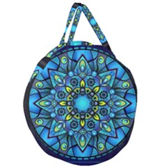 Mandala Blue Abstract Circle Giant Round Zipper Tote by Celenk