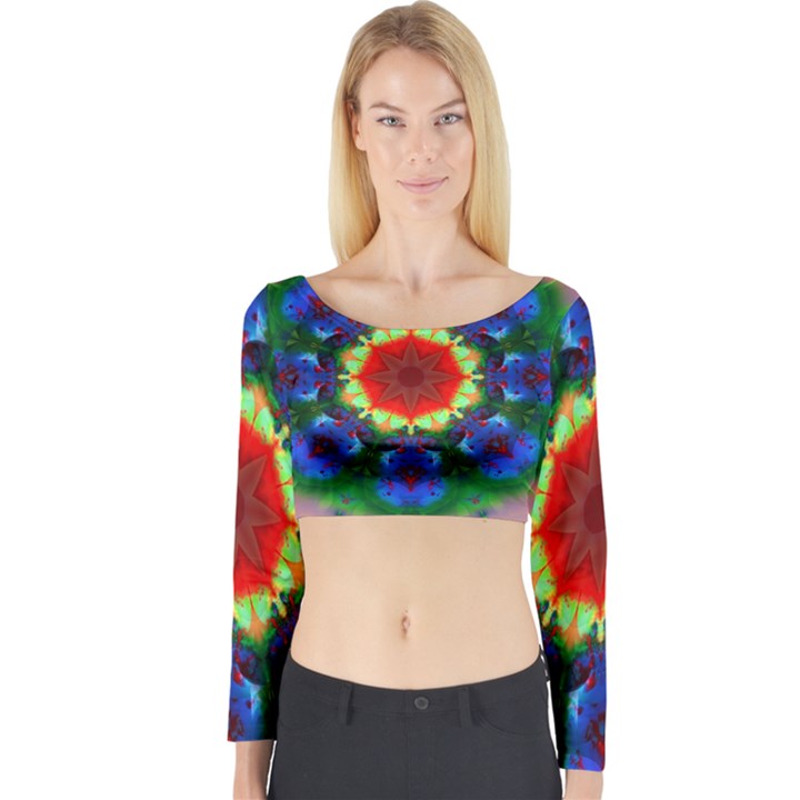 Fractal Digital Mandala Floral Long Sleeve Crop Top