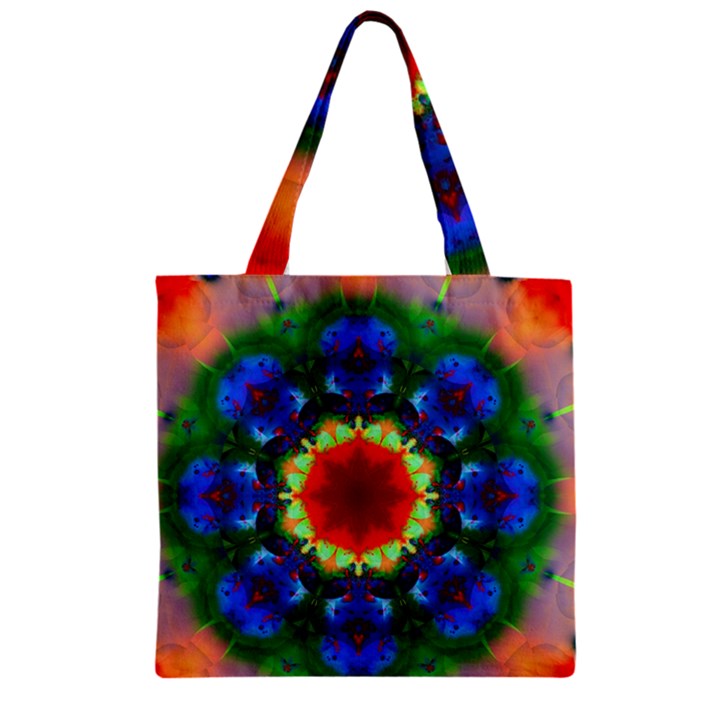 Fractal Digital Mandala Floral Zipper Grocery Tote Bag