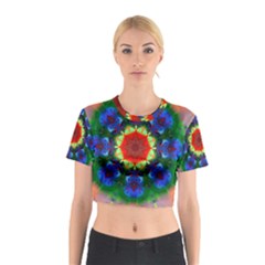 Fractal Digital Mandala Floral Cotton Crop Top by Celenk