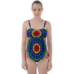 Fractal Digital Mandala Floral Twist Front Tankini Set by Celenk